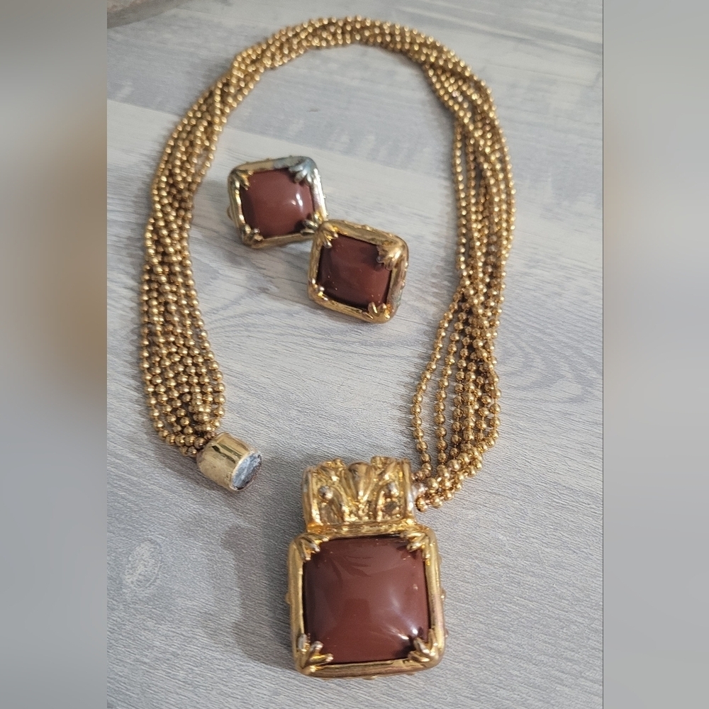 Vintage Draping Multichain Necklace With Matching Clip On Earings